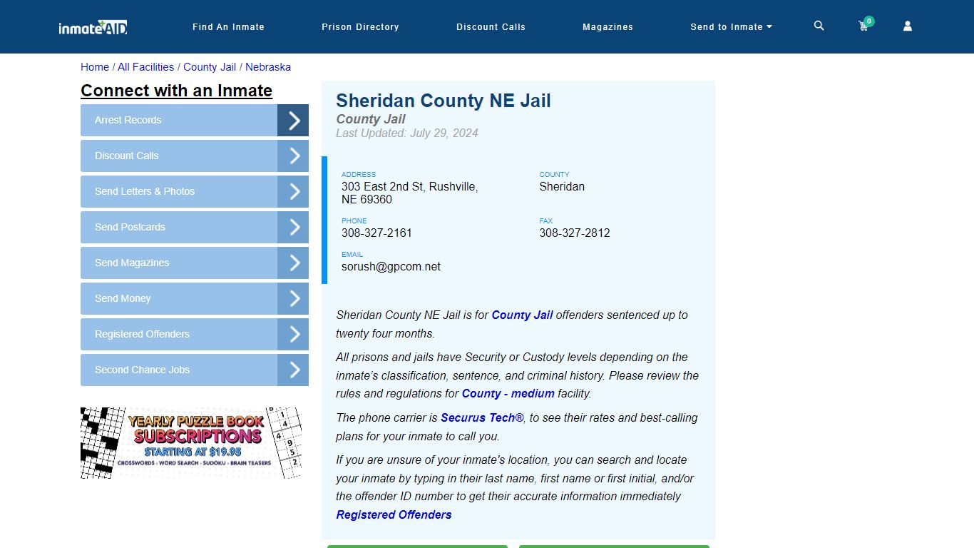 Sheridan County NE Jail - Inmate Locator