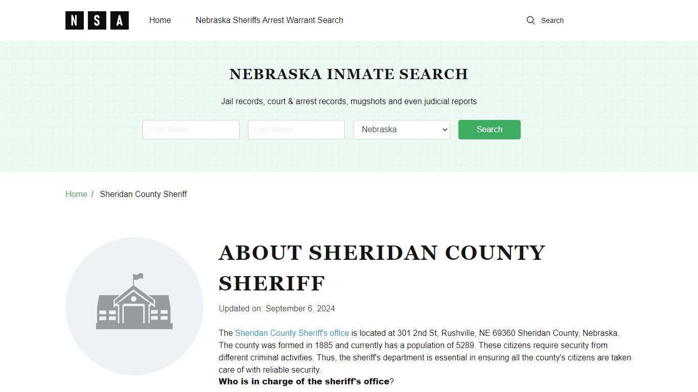Sheridan County Sheriff, Nebraska and County Jail Information
