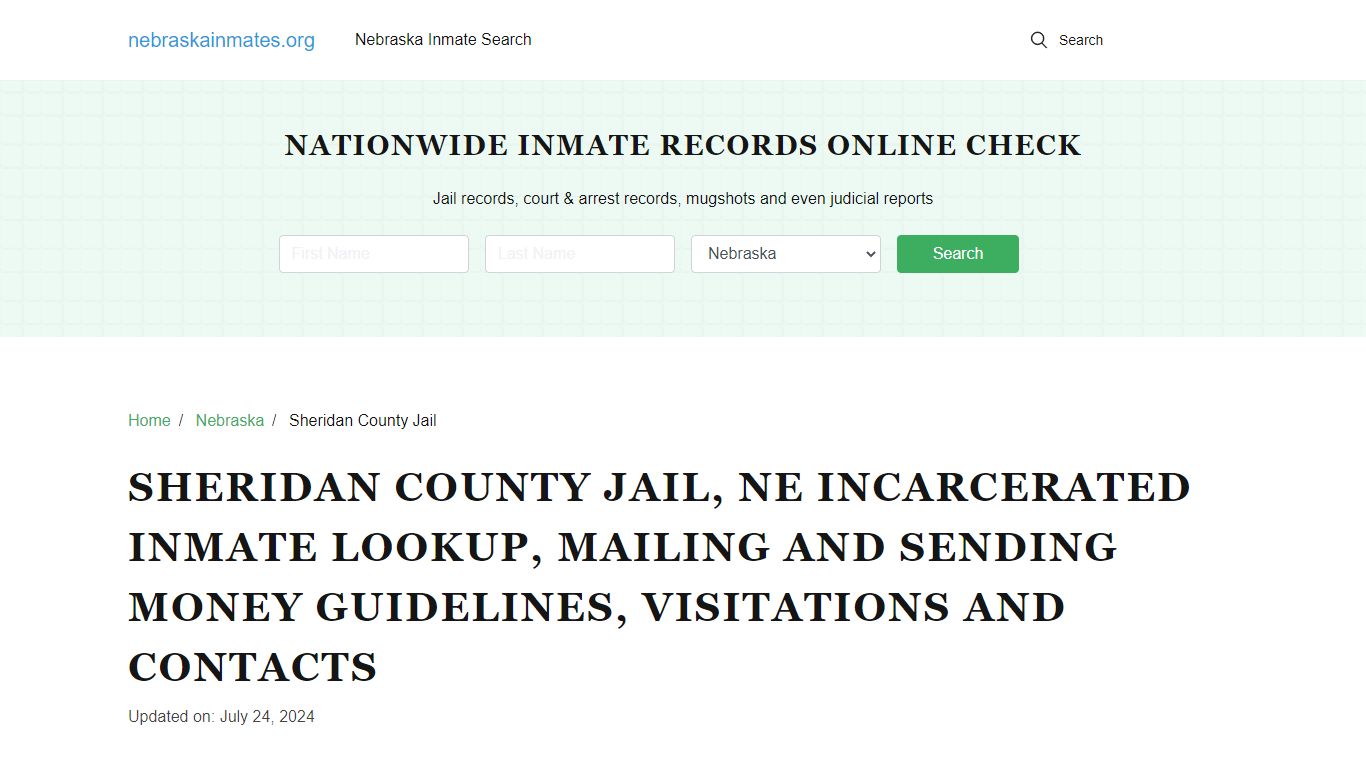 Sheridan County Jail, NE: Offender Locator, Visitation & Contact Info