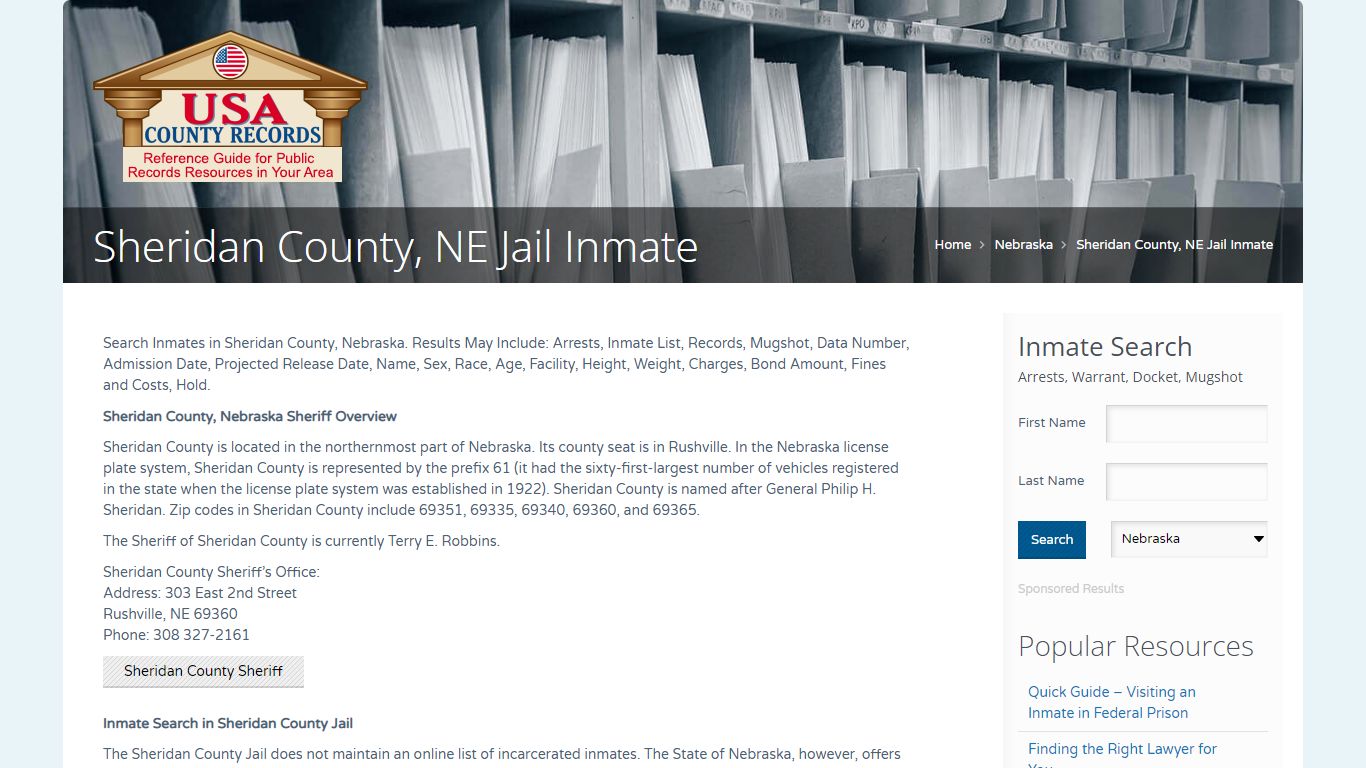 Sheridan County, NE Jail Inmate | Name Search